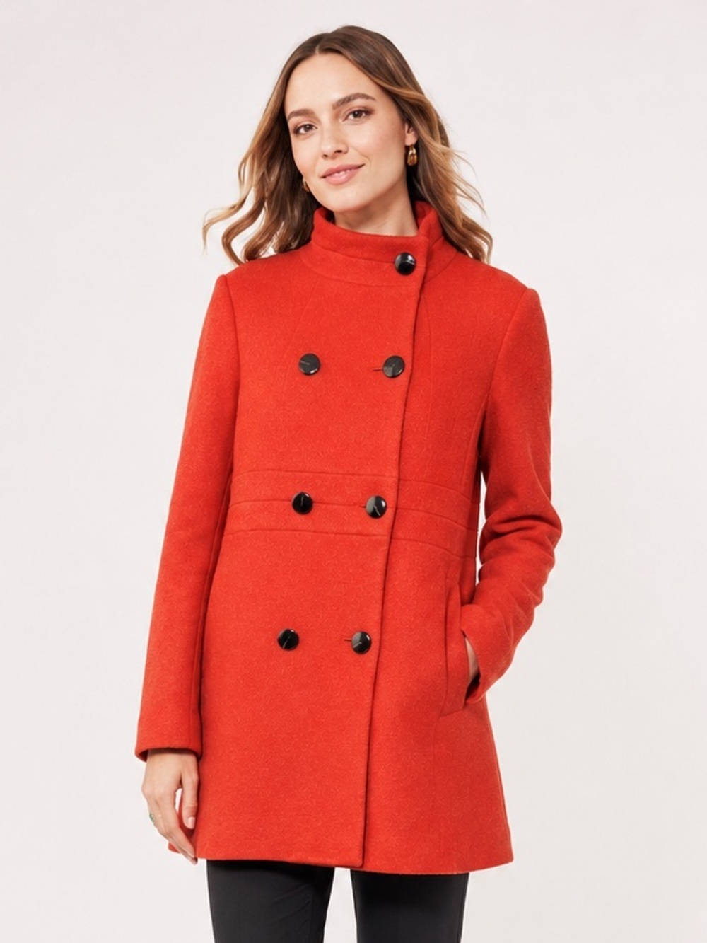 Ann Taylor wool blend orange red overcoat size small peacoat dress jacket a line